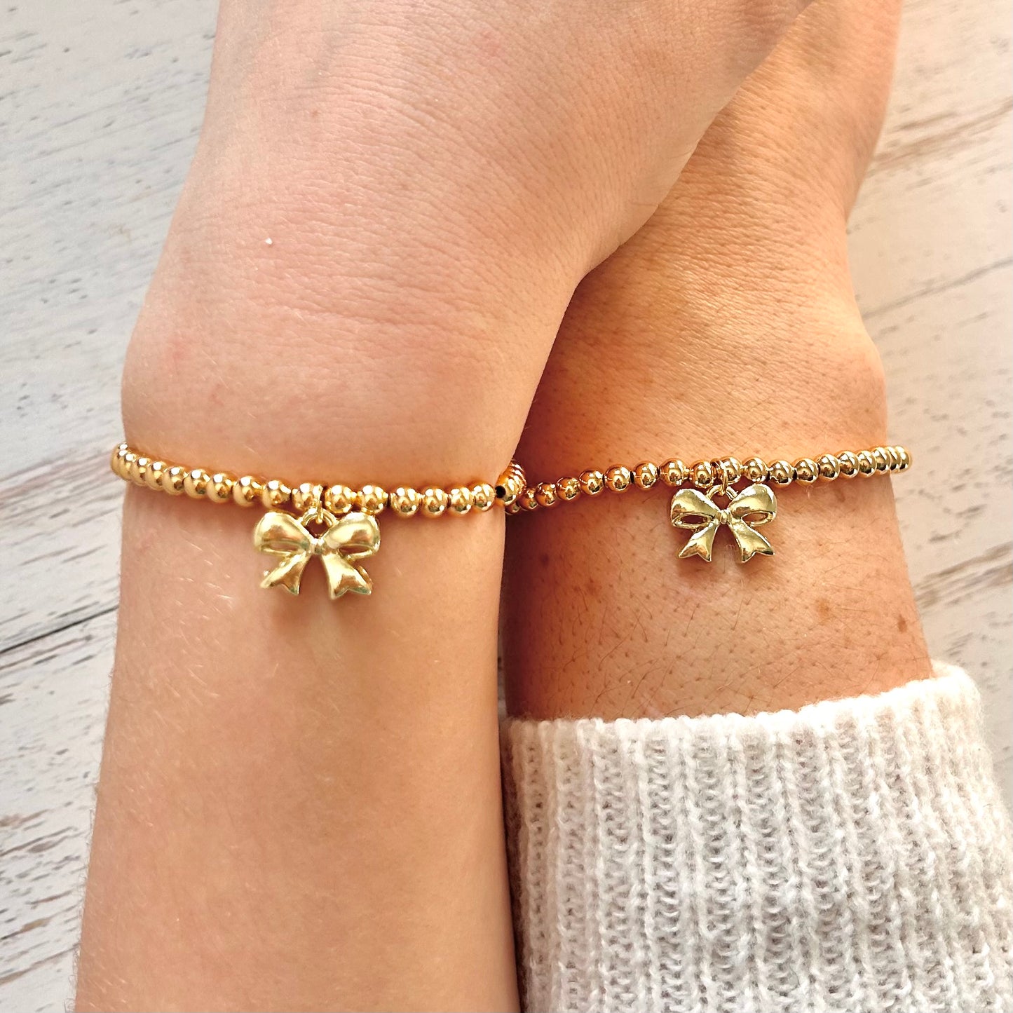 Mother Daughter Gold Bow Bracelet Set