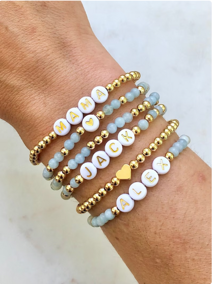 Aquamarine Custom Name Bracelets - Simply Stated
