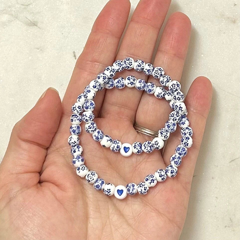 Blue Flower Mother Daughter Matching Bracelet Set