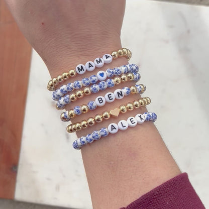 Blue Flower Custom Name Bracelets